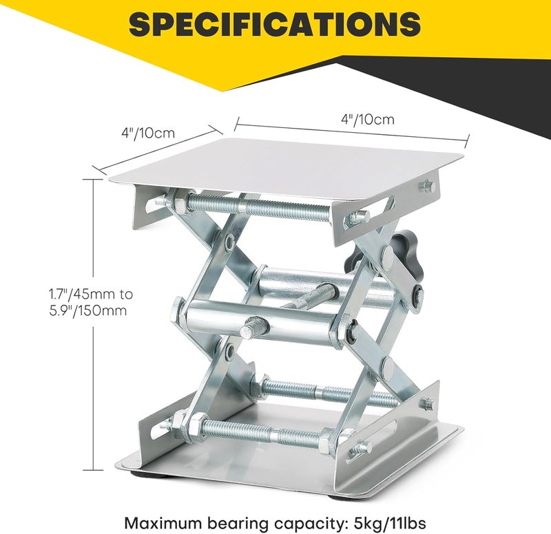 Acymner 4" x 4" Lift Table Lab Scissor Stand Platform | Stainless Steel Laboratory Lift Stand, Lab Lift Stand Table Lifting Jack Platform, Expandable Lift Height Range 1.7"/45mm to 5.9"/150mm - Image 2